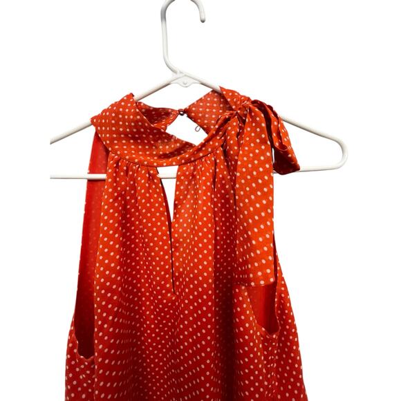 Joie Sleeveless Polka Dot Silk Blouse | Size S | Red & White Tie Neck Top - Picture 2 of 8